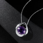 ⁦Fashion Simple Drop Shaped Pendant Versatile Temperament Amethyst Necklace Women's 925 Silver⁩ - الصورة ⁦4⁩