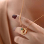 ⁦925 Sterling Silver Inlaid Green Agate Necklace⁩ - الصورة ⁦4⁩