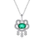 Natural Emerald Necklace Women's 925 Silver Full Set Delicate Light Luxury Pendant Auspicious Cloud Safety Lock Pendant Jewelry
