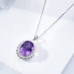 ⁦Luxury Style Necklace S925 Silver Set Oval Natural Amethyst Pendant⁩ - الصورة ⁦6⁩