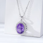 Luxury Style Necklace S925 Silver Set Oval Natural Amethyst Pendant