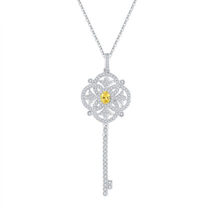 Luxury Ascot Yellow Diamond Key Pendant Heavy Industry Inlaid High Carbon Diamond Collar Chain
